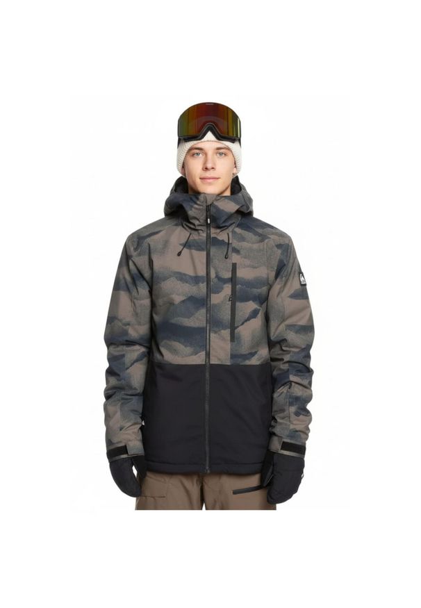 Kurtka narciarska męska Quiksilver Mission Printed Block. Kolor: zielony. Materiał: poliester. Sezon: zima. Styl: wakacyjny. Sport: narciarstwo