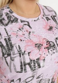 Born2be - Fioletowy T-shirt z Ozdobnym Nadrukiem Moali. Okazja: na co dzień. Kolor: fioletowy. Materiał: jeans. Wzór: nadruk. Styl: casual, wizytowy, klasyczny, elegancki #6
