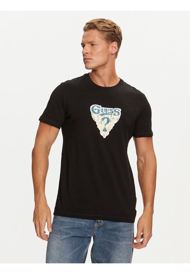 Guess T-Shirt M4BI44 I3Z14 Czarny Slim Fit. Kolor: czarny. Materiał: bawełna