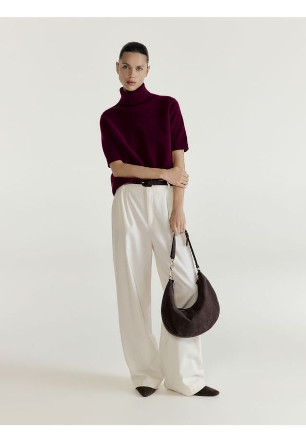 Reserved - Wełniany sweter - bordowy. Kolor: czerwony. Materiał: wełna