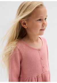 bonprix - Sukienka dzianinowa z ozdobną plisą guzikową. Kolor: różowy. Materiał: dzianina. Styl: elegancki #3