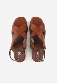Born2be - Jasnobrązowe Sandały na Koturnie i Platformie Ozdobione Dwoma Paskami Daphnone. Okazja: na co dzień. Zapięcie: pasek. Kolor: brązowy. Materiał: jeans. Wzór: aplikacja. Obcas: na koturnie. Styl: casual, elegancki #3