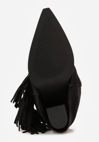 Renee - Czarne Botki Kowbojki na Słupku Ozdobione Frędzlami i Wywiniętą Cholewką Aedime. Okazja: na co dzień. Kolor: czarny. Szerokość cholewki: normalna. Wzór: aplikacja. Obcas: na słupku. Styl: casual #6