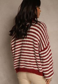 Renee - Bordowy Golf z Dodatkiem Wełny Ozdobiony Paskami Monarria. Okazja: na co dzień. Typ kołnierza: golf. Kolor: czerwony. Materiał: wełna. Wzór: aplikacja. Styl: casual, elegancki #5