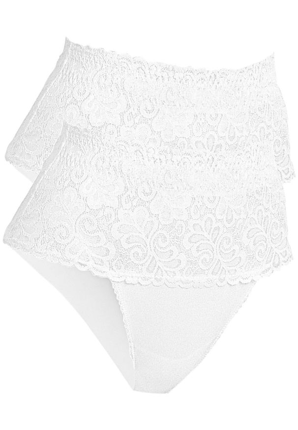 bonprix - Figi shape, silny stopień modelowania sylwetki (2 pary). Kolor: biały. Materiał: koronka. Wzór: koronka