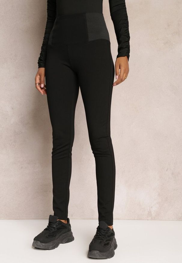 Renee - Czarne Legginsy High Waist z Szeroką Gumką w Talii Renume. Okazja: na co dzień. Stan: podwyższony. Kolor: czarny. Długość: do kostek. Styl: casual, elegancki