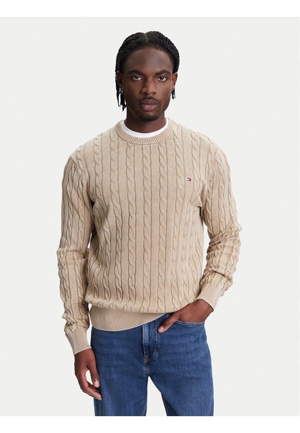 TOMMY HILFIGER - Tommy Hilfiger Sweter Classic MW0MW39524 Beżowy Regular Fit. Kolor: beżowy. Materiał: bawełna