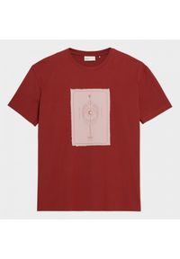 outhorn - T-shirt z nadrukiem męski - czerwony. Okazja: na co dzień. Kolor: czerwony. Materiał: jersey, bawełna. Wzór: nadruk. Styl: casual
