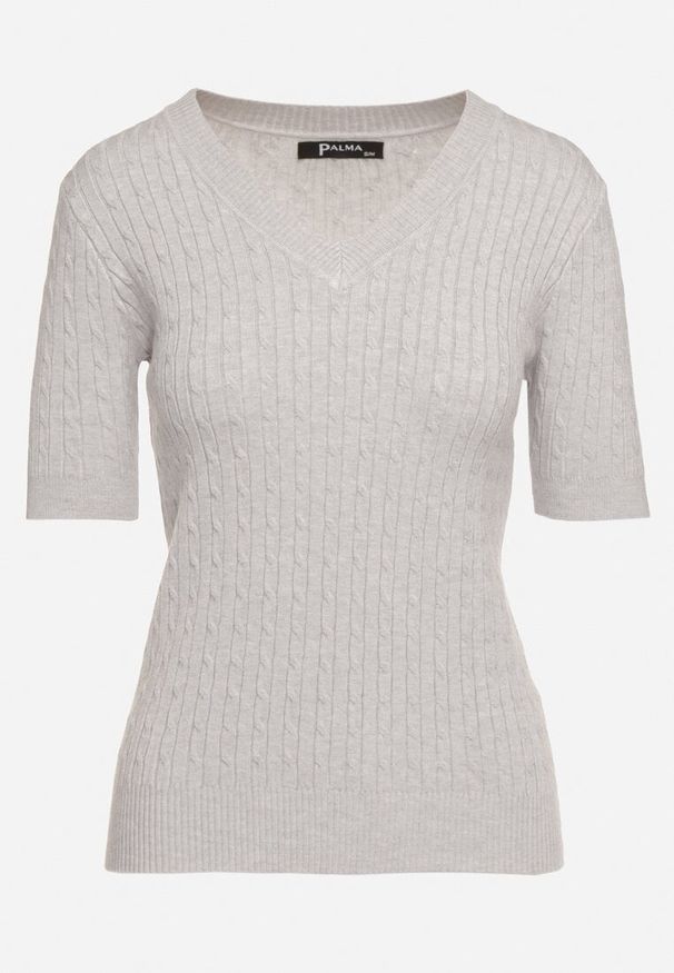 Born2be - Szara Bluzka Sweterkowa z Trójkątnym Dekoltem Ciannoa. Kolor: szary. Materiał: materiał