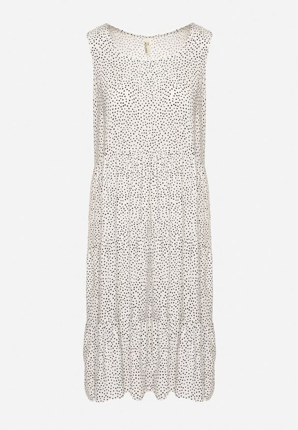 Born2be - Biała Bawełniana Sukienka w Kropki z Falbanami Zerolia. Okazja: na co dzień, na spotkanie biznesowe, do pracy. Kolor: biały. Materiał: bawełna. Wzór: kropki. Typ sukienki: proste. Styl: biznesowy, casual, klasyczny