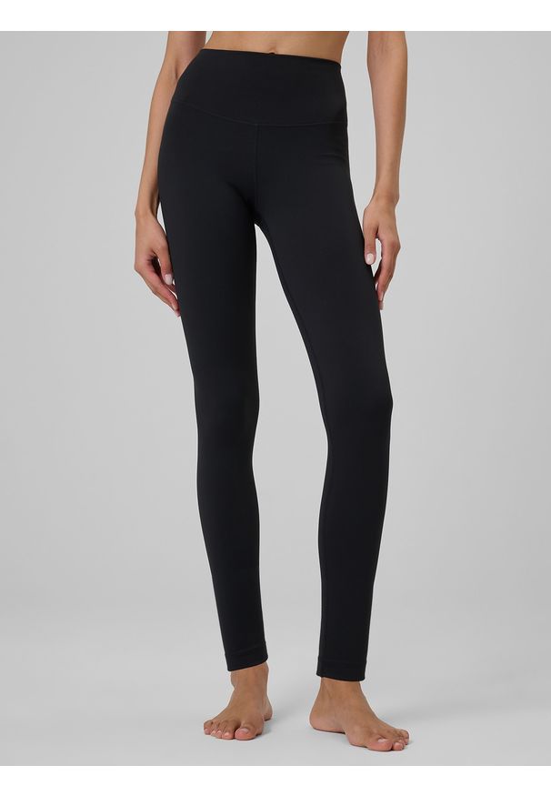 4f - 4F Legginsy do jogi szybkoschnące damskie - czarne XS. Stan: podwyższony. Kolor: czarny. Materiał: skóra, materiał. Długość: długie. Sport: joga i pilates