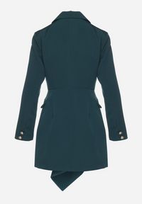 Born2be - Ciemnozielona Taliowana Sukienka o Kroju Marynarki z Mini Trenem Besista. Kolor: zielony. Długość rękawa: długi rękaw. Wzór: aplikacja. Styl: elegancki, klasyczny. Długość: mini #6