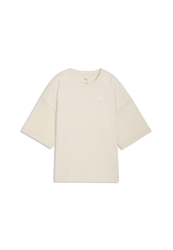 Puma - Damska koszulka oversize HER PUMA. Kolor: beżowy, wielokolorowy, biały. Sport: fitness