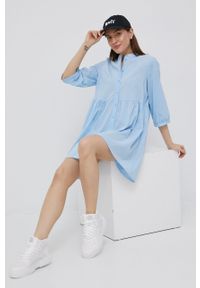 Vero Moda sukienka mini rozkloszowana. Kolor: niebieski. Materiał: tkanina. Typ sukienki: rozkloszowane. Długość: mini