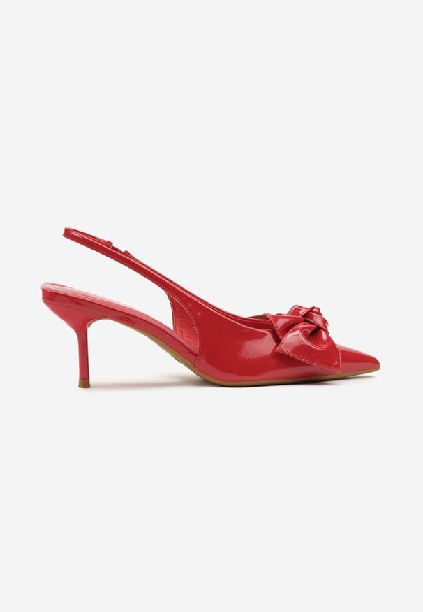 Renee - Czerwone Sandały Vices na Szpilce Slingback Ozdobione Kokardą Nilendria. Okazja: na spacer, na imprezę. Kolor: czerwony. Wzór: aplikacja. Sezon: lato. Obcas: na szpilce. Styl: elegancki