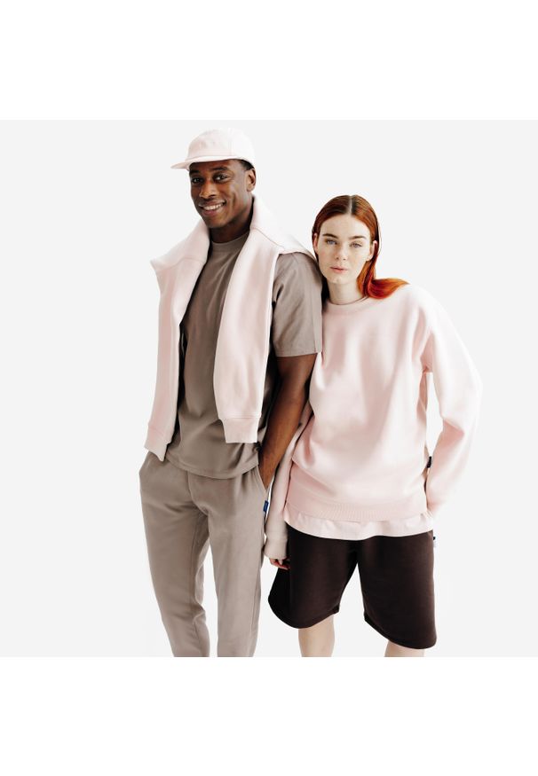 Decathlon - Bluza okrągły dekolt unisex Elementals. Kolor: różowy. Materiał: poliester, elastan, tkanina, prążkowany, bawełna, materiał