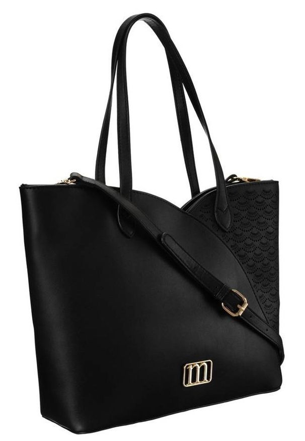 Shopper bag czarny Monnari BAG3700-020. Kolor: czarny. Wzór: ażurowy. Materiał: skórzane