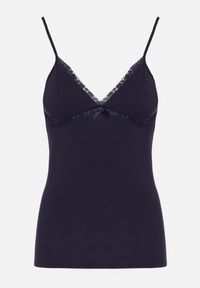 Born2be - Granatowy Bawełniany Top na Ramiączkach z Regulacją Arivion. Typ kołnierza: dekolt w kształcie V. Kolor: niebieski. Materiał: bawełna. Długość rękawa: na ramiączkach. Wzór: gładki #2