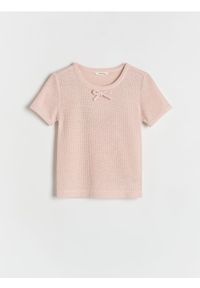 Reserved - T-shirt z kokardką - pastelowy róż. Typ kołnierza: kokarda. Kolor: różowy. Materiał: dzianina, wiskoza