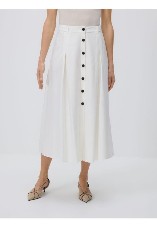 Reserved - Spódnica z wiskozą - biały. Kolor: biały. Materiał: wiskoza
