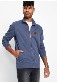 bonprix - Bluza rozpinana ze stójką i detalami z imitacji skóry. Typ kołnierza: kołnierzyk stójkowy. Kolor: niebieski. Materiał: skóra #1