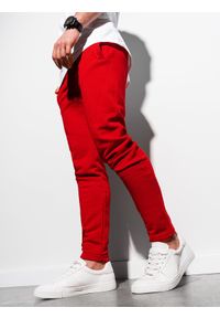 Ombre Clothing - Spodnie męskie dresowe P1004 - czerwone - XXL. Kolor: czerwony. Materiał: dresówka. Styl: klasyczny