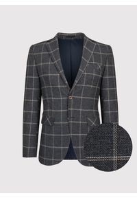 Pako Lorente - PAKO LORENTE – Szara marynarka męska w kratę. Okazja: na co dzień. Kolor: szary. Materiał: elastan, wiskoza, poliester. Styl: casual