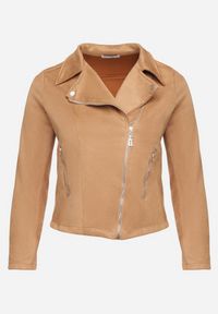 Born2be - Beżowa Kurtka Ramoneska z Imitacji Zamszu z Asymetrycznym Suwakiem Maisen. Kolekcja: plus size. Kolor: beżowy. Materiał: zamsz #7