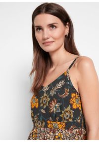 bonprix - Sukienka maxi z falbanami. Typ kołnierza: dekolt w serek. Kolor: czarny. Wzór: nadruk. Długość: maxi #2