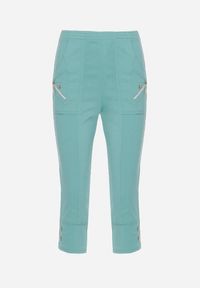 Born2be - Miętowe Spodnie 3/4 z Elastyczną Gumką w Pasie i Suwakami Leazira. Okazja: na co dzień. Kolor: miętowy. Styl: elegancki, casual #6