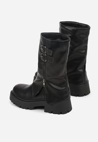 Renee - Czarne Botki Biker Boots VICES ze Sprzączkami i Cholewką Imitującą Nogawkę Anevita. Zapięcie: sprzączka. Kolor: czarny. Materiał: jeans, koronka, skóra. Szerokość cholewki: normalna. Styl: rockowy #3