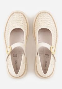 Born2be - Beżowe Skórzane Półbuty na Platformie z Paskiem z Klamerką i Plecionką Limnoreia. Okazja: na co dzień. Zapięcie: pasek. Kolor: beżowy. Materiał: skóra. Szerokość cholewki: normalna. Obcas: na platformie. Styl: klasyczny, casual #9