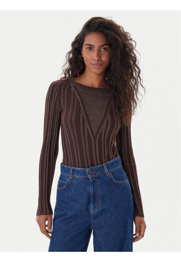 Fracomina Sweter FJ25WT7013K463Q7 Brązowy Slim Fit. Kolor: brązowy. Materiał: syntetyk