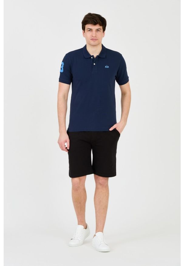 La Martina - LA MARTINA Granatowe męskie polo z małym logo, Rozmiar XXL. Typ kołnierza: polo. Kolor: niebieski