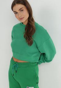 Born2be - Zielona Bluza Oversize Aza. Kolor: zielony. Materiał: polar. Długość: krótkie. Wzór: gładki #4