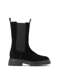 Kazar - Czarne trzewiki damskie. Wysokość cholewki: przed kolano. Kolor: czarny. Materiał: zamsz. Szerokość cholewki: normalna. Wzór: moro. Styl: elegancki, militarny #1