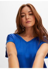 bonprix - Shirt z satynową wstawką. Kolor: niebieski. Materiał: satyna