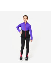 Decathlon - Legginsy dziecięce Domyos. Okazja: na uczelnię. Kolor: czarny, fioletowy, różowy, wielokolorowy. Materiał: poliamid, elastan, materiał, poliester. Styl: sportowy