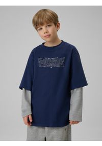 4f - 4F Longsleeve loose z nadrukiem chłopięcy - granatowy 134/140 (8-10 lat). Okazja: na co dzień. Kolor: niebieski. Materiał: bawełna, materiał. Długość rękawa: długi rękaw. Wzór: nadruk. Sezon: lato. Styl: casual #2