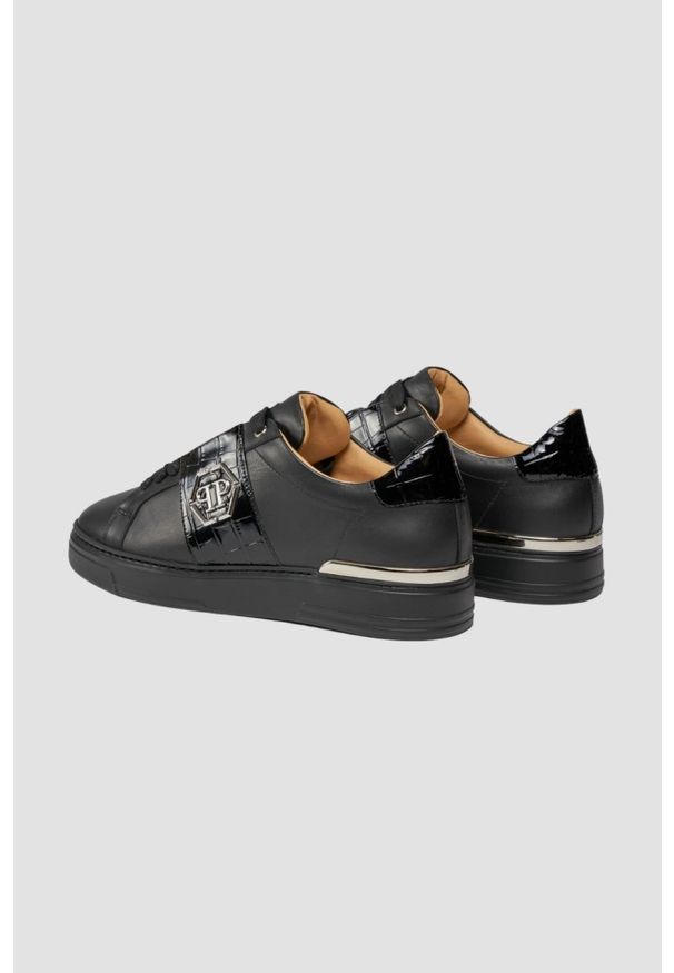 Philipp Plein - PHILIPP PLEIN Czarne sneakersy Leather Lo-top. Kolor: czarny