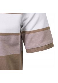 Koszulka Polo - Męska - Pako Jeans - Odcienie Beżów, Pasy. Okazja: na co dzień. Typ kołnierza: polo. Kolor: wielokolorowy, beżowy, brązowy. Materiał: bawełna. Wzór: paski, prążki. Styl: casual #4