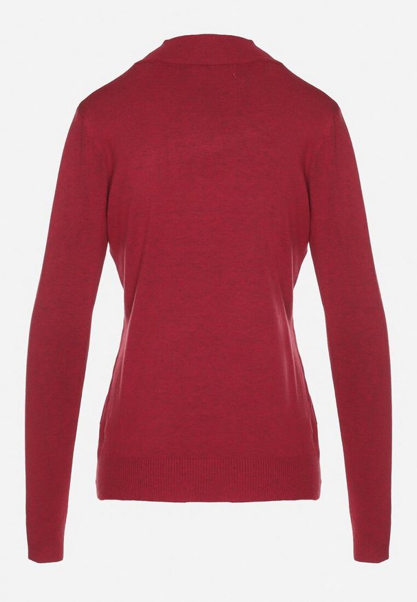 Born2be - Bordowy Klasyczny Półgolf z Domieszką Kaszmiru Zailena. Okazja: na co dzień, na imprezę. Kolor: czerwony. Materiał: kaszmir. Wzór: aplikacja. Styl: klasyczny