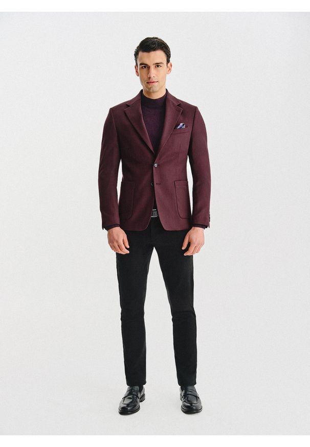 Pako Lorente - PAKO LORENTE – Bordowa marynarka z wełną i jedwabiem. Kolor: czerwony. Materiał: jedwab, wełna. Wzór: prążki