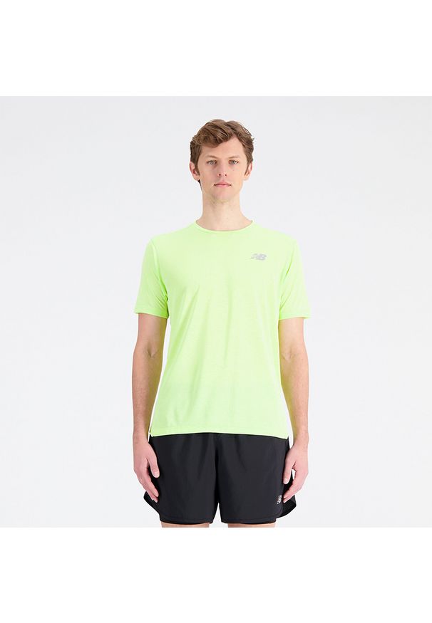 Koszulka męska New Balance MT21262TWY – zielone. Kolor: zielony. Materiał: materiał. Sport: fitness, bieganie
