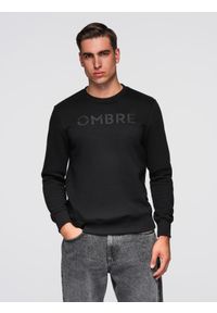 Ombre Clothing - Klasyczna dresowa męska bluza z napisem – czarna V4 - Rozmiar: S. Okazja: na co dzień. Kolor: czarny. Materiał: dresówka. Wzór: napisy. Styl: klasyczny
