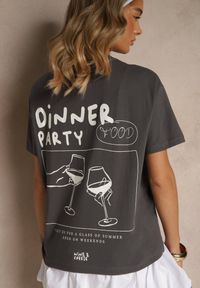Renee - Ciemnoszary T-shirt z Bawełny z Nadrukiem Adferia. Okazja: na co dzień. Kolor: szary. Materiał: bawełna. Wzór: nadruk. Styl: klasyczny, elegancki, casual #4