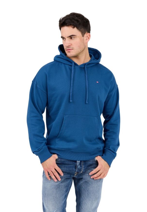 Diesel - DIESEL Błękitna męska bluza S-ROB-HOOD-MICRODIV, Rozmiar XXL. Okazja: na co dzień. Typ kołnierza: kaptur. Kolor: niebieski. Materiał: bawełna, elastan, materiał. Styl: casual