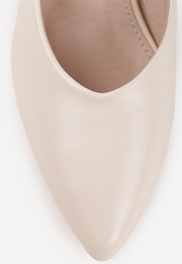 Born2be - Beżowe Czółenka VICES na Obcasie z Geometrycznym Zdobieniem Balsara. Okazja: na co dzień, do pracy, na spotkanie biznesowe. Kolor: beżowy. Materiał: prążkowany, jeans. Wzór: geometria, aplikacja. Obcas: na obcasie. Styl: klasyczny, casual, biznesowy, elegancki. Wysokość obcasa: średni