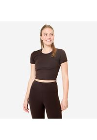 DOMYOS - Koszulka do jogi i pilatesu Breathe. Kolor: brązowy. Materiał: materiał, poliamid, elastan. Sport: joga i pilates