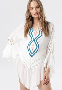 Born2be - Biała Tunika Raylee. Kolor: biały. Długość rękawa: długi rękaw. Długość: długie. Wzór: ażurowy. Styl: boho #3